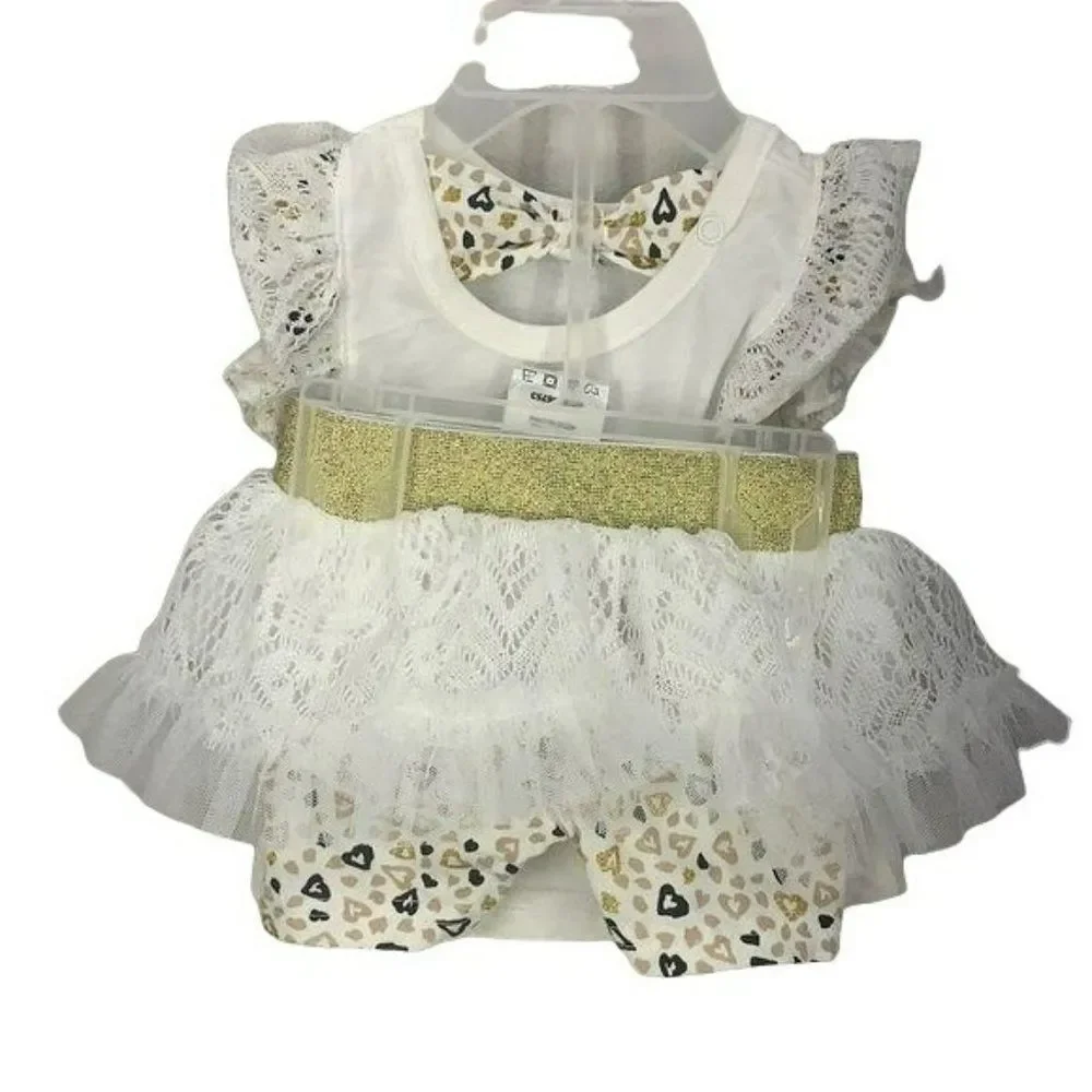 DDG Darling 0-3 Months Cat Ruffled white animal‎ print Two Piece Set